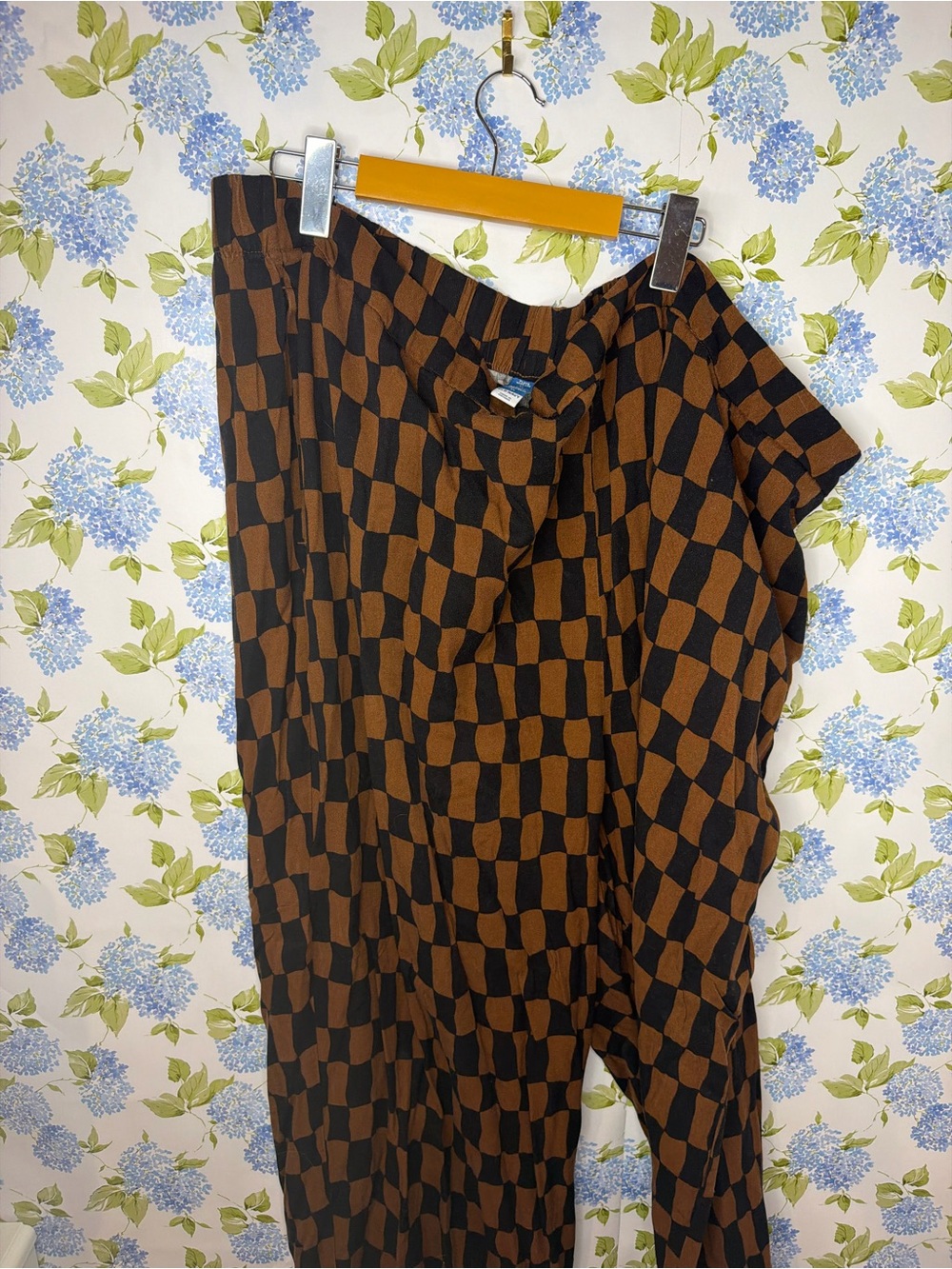 Old Navy Black and Brown Checkered Wide-Leg Pants